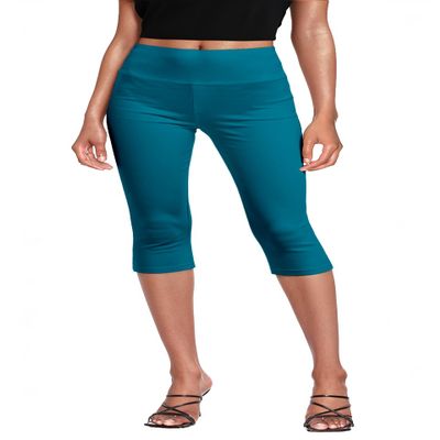Hybrid & Company Womens Super Comfy Stretch Pull On Millennium Twill Capri Shorts KQ44972X Jade 2X