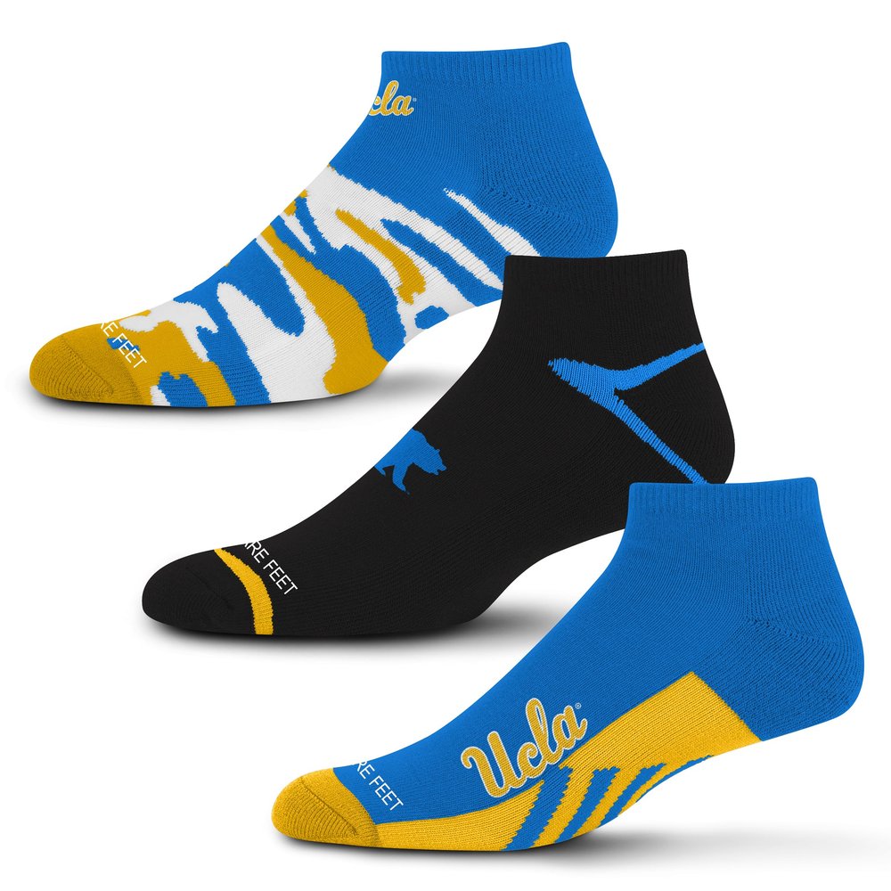 For Bare Feet NCAA UCLA Bruins CAMO BOOM 3 Pack Ankle Sock Team Colors Large