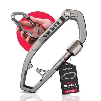 GPCA Multi-Tool Carabiner for Camping, Keys, Dog Leash, Bottle Opener & Pocket Clip Durable, Versatile, and Adventure-Ready Gear for Outdoor Enthusiasts (GP X Carabiner, Titanium)