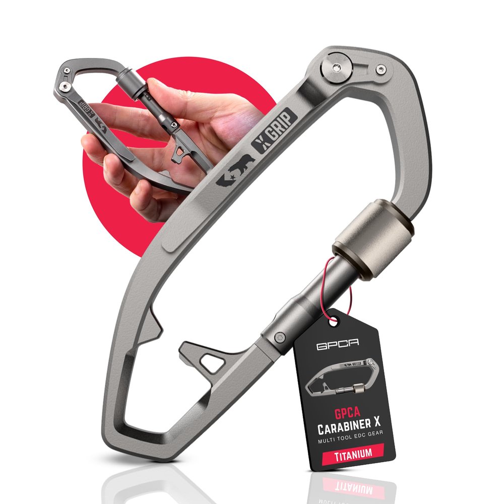 GPCA Multi-Tool Carabiner for Camping, Keys, Dog Leash, Bottle Opener & Pocket Clip Durable, Versatile, and Adventure-Ready Gear for Outdoor Enthusiasts (GP X Carabiner, Titanium)