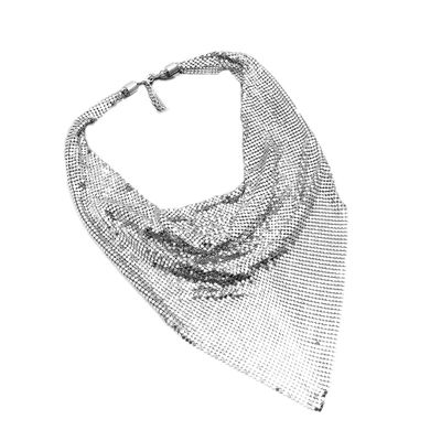 COLORFUL BLING Fashion Sequins Tassel Choker Necklace Chunky Fringe Pyramid Bib Stetement Necklace Thick Collar for Women Costume Jewelry-Silver