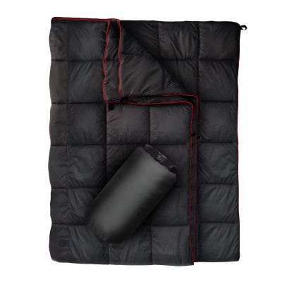 GLORSIGN Outdoor Puffy Camping Blanket, Lightweight Down Alternative Puffy Printed Camping Large Ultra Warm Hammock Top Quilt Waterproof Blanket for Traveling Picnic Beach Party Cold Weather (Black)