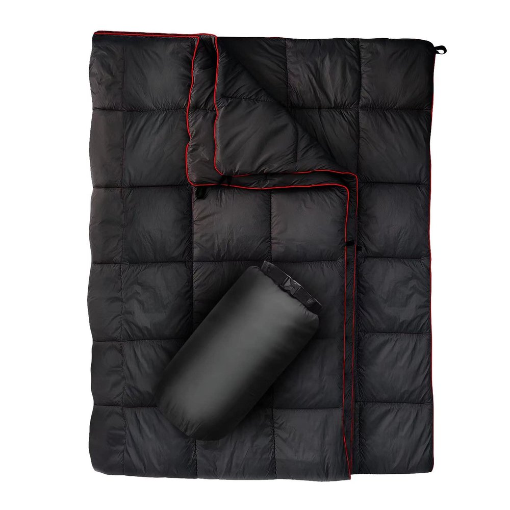 GLORSIGN Outdoor Puffy Camping Blanket, Lightweight Down Alternative Puffy Printed Camping Large Ultra Warm Hammock Top Quilt Waterproof Blanket for Traveling Picnic Beach Party Cold Weather (Black)