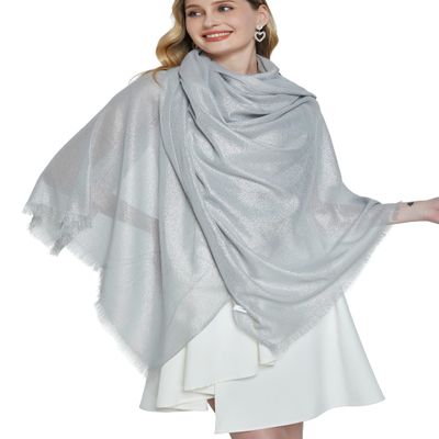 PANTONIGHT Women's Sparkling Metallic Evening Shawl Lightweight Wedding Shawl Extra Large Dressy Shawls and Wraps for Party (LIGHT GREY SILVER 2510)