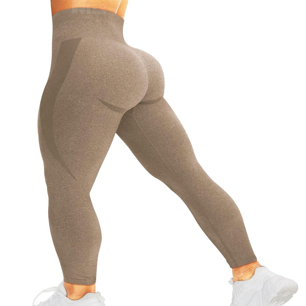 HIGORUN Women Seamless Leggings Smile Contour High Waist Workout Gym Yoga Pants Brown XS