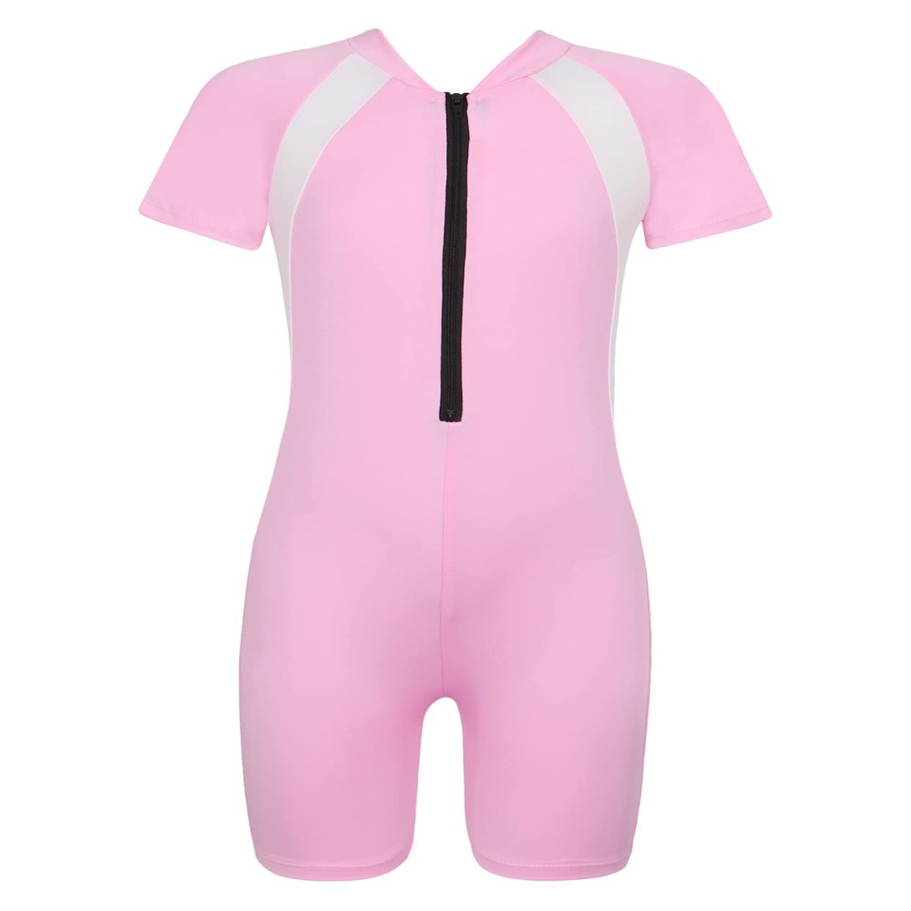 Moggemol Kids Girls Boys One Piece Rash Guard Swimsuits Water Sport Short Swimwear UPF 50+ UV Protection Pink 10-12 Years