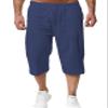 HangNiFang Men's Long Linen Shorts Below Knee Pocketed 3/4 Summer Drawstring Capri Pant(0131-NavyBlue-S) view 2