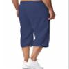 HangNiFang Men's Long Linen Shorts Below Knee Pocketed 3/4 Summer Drawstring Capri Pant(0131-NavyBlue-S) view 4