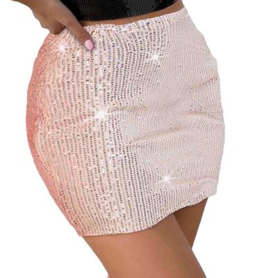 JEWEKY Champagne Sequin Mini Skirt Party Bodycon Disco Skirts for Women