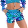 Rave Metallic Dance Shorts Booty Pants Elastic Shiny Women's Yoga Waist Sexy High Waist Pants for Women view 4