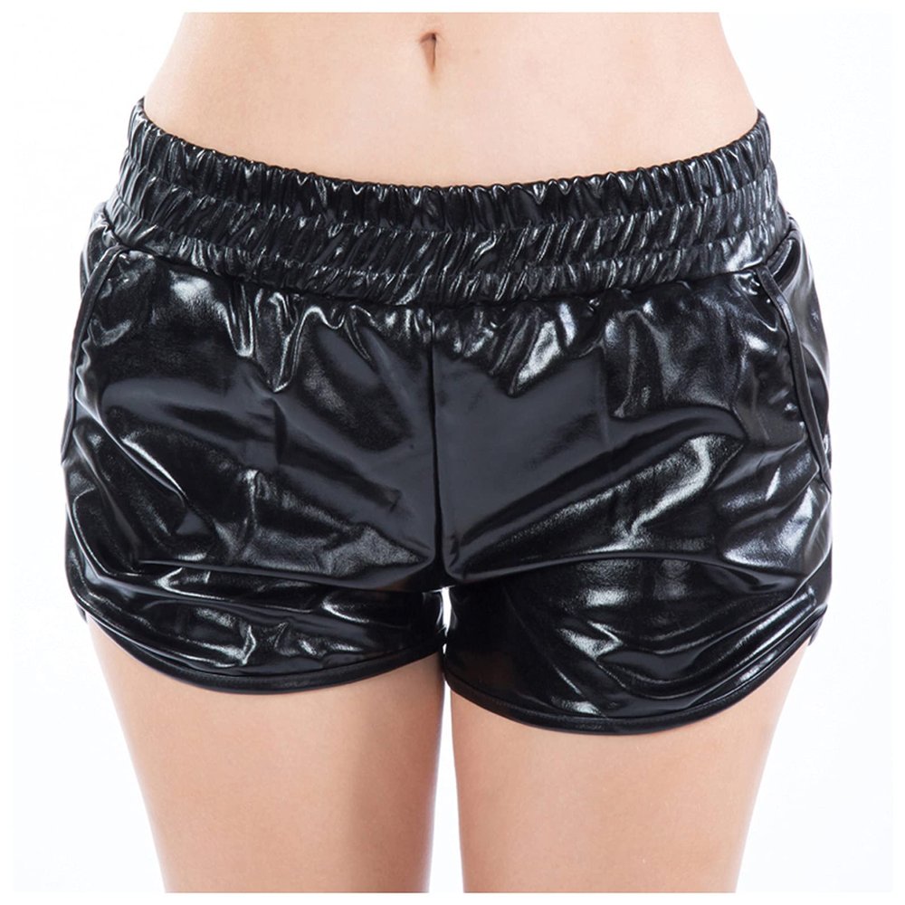 Rave Metallic Dance Shorts Booty Pants Elastic Shiny Women's Yoga Waist Sexy High Waist Pants for Women