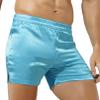 Agoky Men's Silky Satin Boxers Shorts Trunks Style Underwear Loose Smooth Sleepwear Pants 2# Blue Medium view 3