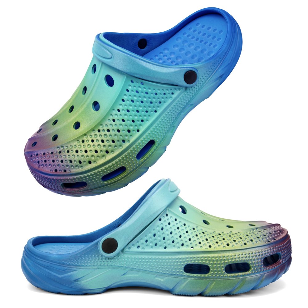 INMINPIN Women and Men Orthopedic Clogs Arch Support Garden Shoes Sandals Slippers with Plantar Fasciitis Feet Insoles,Gradient Blue,11-12 Women/9-10.5 Men