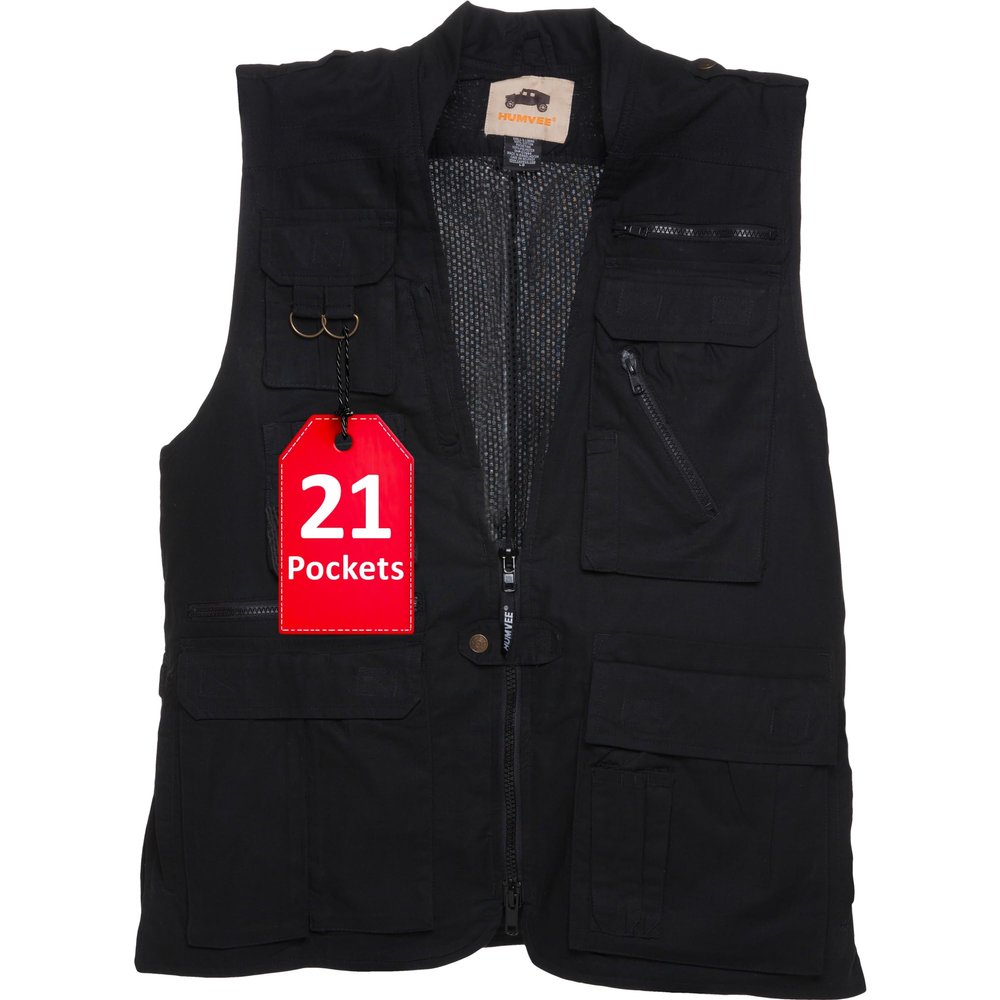 Humvee Photography Utility Vest with 21 Pockets - Perfect for Travel, Safari, Hunting, Camping & More | 100% Cotton, Comfortable & Sturdy| Fishing Vest for Men & Women - Great Gift - Khaki, X-Large