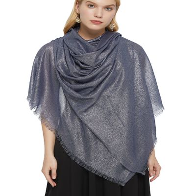 PANTONIGHT Women's Sparkling Metallic Evening Shawl Lightweight Wedding Shawl Extra Large Dressy Shawls and Wraps for Party (NAVY SILVER 2509)