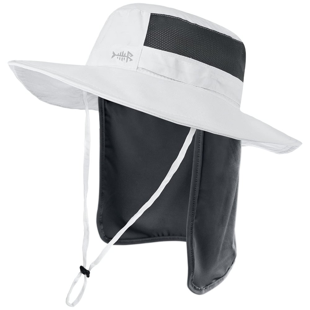 BASSDASH UPF 50+ Sun Fishing Hat Water Resistant with Detachable Neck Flap White