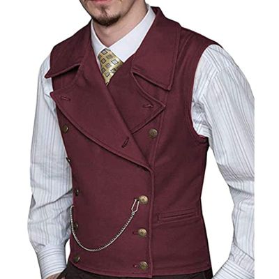 Mens Classic Double Breasted Suit Vest Slim Fit Lapel Fashion Groomsmen Waistcoat for Wedding Prom(XS-5XL to Choose) (Color : Wine red, Size : Large)