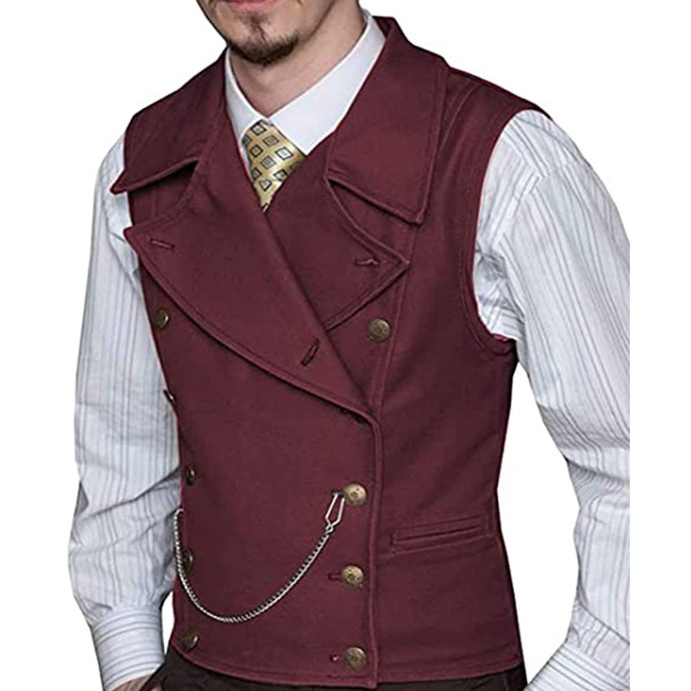 Mens Classic Double Breasted Suit Vest Slim Fit Lapel Fashion Groomsmen Waistcoat for Wedding Prom(XS-5XL to Choose) (Color : Wine red, Size : Large)