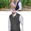 Mens Classic Double Breasted Suit Vest Slim Fit Lapel Fashion Groomsmen Waistcoat for Wedding Prom(XS-5XL to Choose) (Color : Wine red, Size : Large) view 3