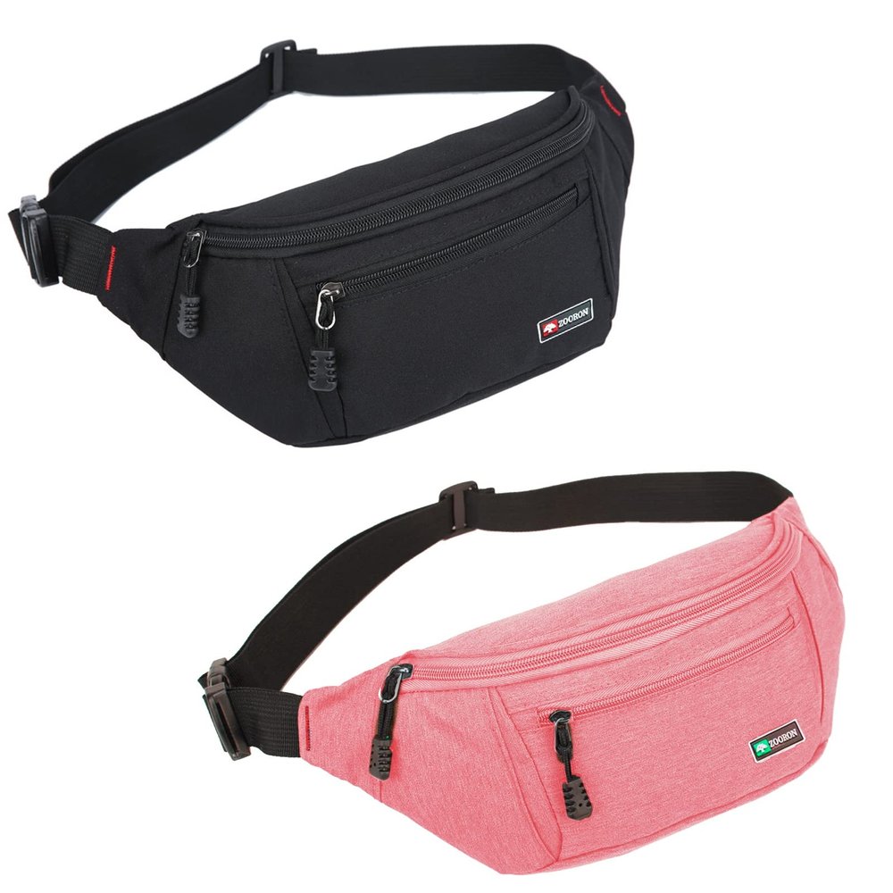 2 Packs Fanny Packs for Men and Women, Water Resistant Sports Waist Pack Bag Hip Bum Bag for Travel Hiking Running