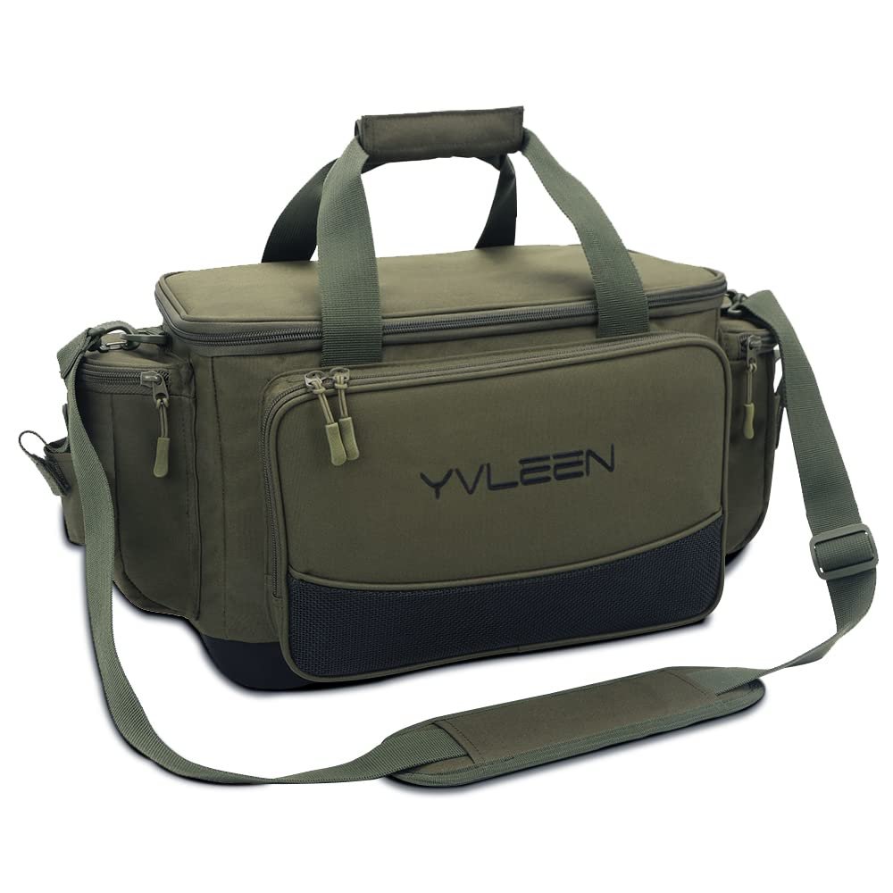 YVLEEN Fishing Tackle Box Bag - Outdoor Large Fishing Tackle Storage Bag - 100% Water-Resistant Polyester Material - Fishing Tackle Bags - Suitable for 3600 3700 Tackle Box (Army Green)
