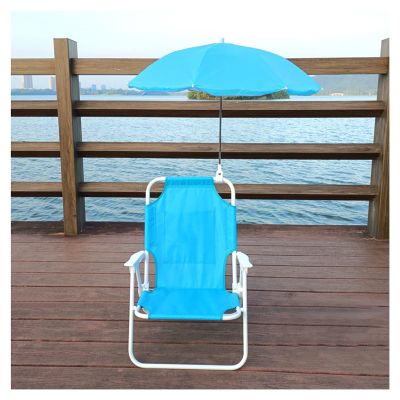 Kids Camping Chair Blue Kids Beach Chair with Sunshade Umbrella, Outdoor Portable Folding Chair for Boys and Girls, Back Storage Pocket