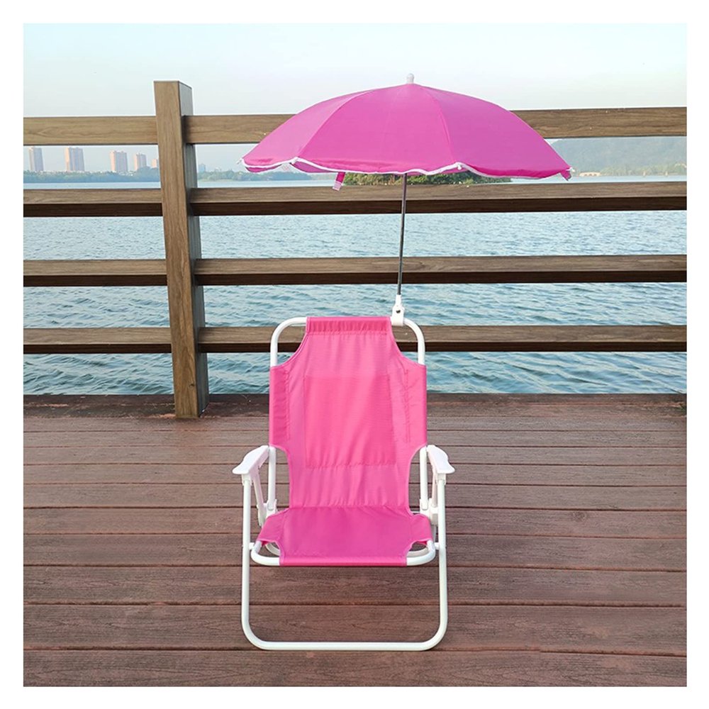 Kids Camping Chair Pink Kids Folding Chair Outdoor Beach Chair, Lightweight and Portable Child Seat with Sunshade Umbrella, Suitable for Travel Camping Beach