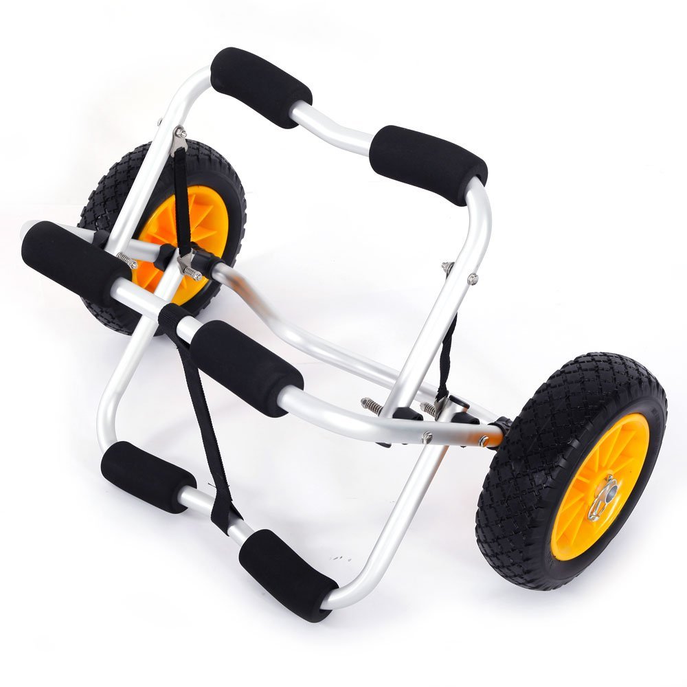 Volowoo Universal Kayaks Cart, Canoe Carrier Trolley, Foldable Dolly Fishing Accessories for Kayak, Canoe, Float Mats, Jon Boat, Heavy Duty Aluminum (Tube Thickness: 1.5mm, A)