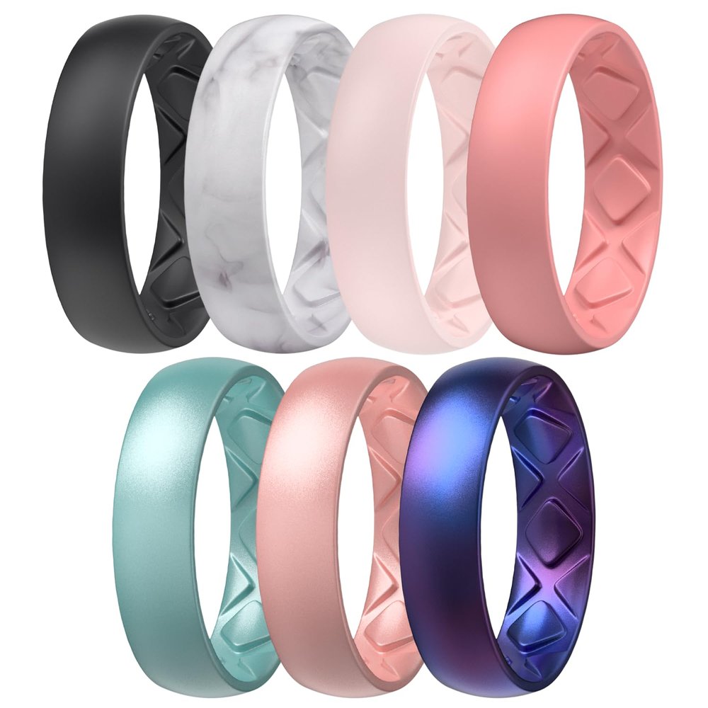 Egnaro Women's Bridal Rings Sets, 6mm Wide, 2mm Thick, Silicone Wedding Rubber Band with Half Size, Inner Arc Ergonomic Breathable Design
