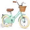 Glerc Little Molly 14 Inch Kids Bike, Retro Cruiser Girls Bike for Children Ages 3-5 Years Old, Kids Bicycle with Wicker Basket & Training Wheels, Mint Green view 1