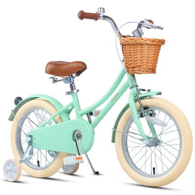 Glerc Little Molly 16 Inch Kids Bike, Retro Cruiser Girls Bike for Children Ages 4-7 Years Old, Kids Bicycle with Wicker Basket & Training Wheels/Kickstand, Mint Green