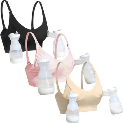 GXXGE Nursing Bra Support Pumping Bra Hands Free All in One Maternity Bra Comfortable Breast No Pad Pumps Bra Black Nude Pink Small