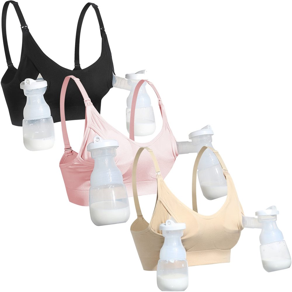 GXXGE Nursing Bra Support Pumping Bra Hands Free All in One Maternity Bra Comfortable Breast No Pad Pumps Bra Black Nude Pink Small