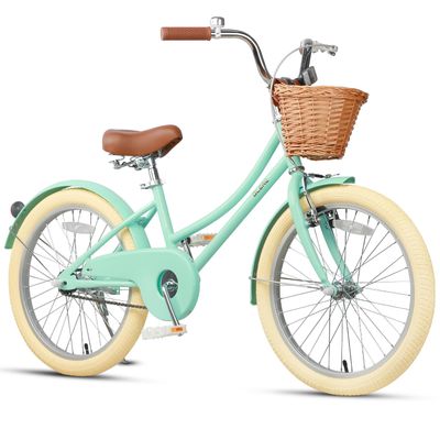 Glerc Little Molly 20 Inch Kids Bike, Retro Cruiser Girls Bike for Children Ages 7-13 Years Old, Kids Bicycle with Wicker Basket & Kickstand, Mint Green