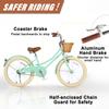 Glerc Little Molly 20 Inch Kids Bike, Retro Cruiser Girls Bike for Children Ages 7-13 Years Old, Kids Bicycle with Wicker Basket & Kickstand, Mint Green view 3