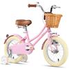 Glerc Little Molly 14 Inch Kids Bike, Retro Cruiser Girls Bike for Children Ages 3-5 Years Old, Kids Bicycle with Wicker Basket & Training Wheels, Pink view 1