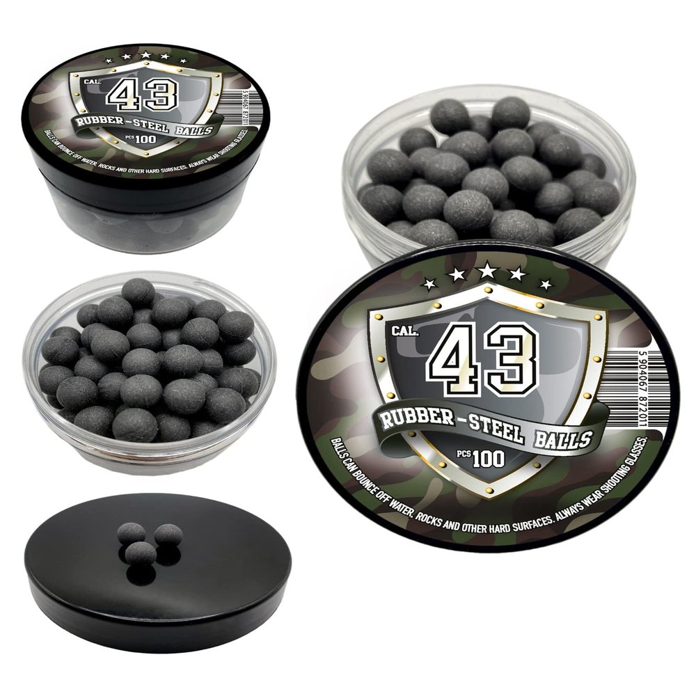 100 x Hard Mix Rubber Steel Balls Paintballs 1.8 Grams Ammo for Self Home Defense in 43 Caliber