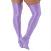 Agoky Women's Stretchy Stay Up Pantyhose Glossy Shiny Oil Footed Tights Silk Stockings Glossy Purple One Size view 4