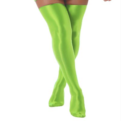 Agoky Women's Stretchy Stay Up Pantyhose Glossy Shiny Oil Footed Tights Silk Stockings Glossy Fluorescent Green One Size