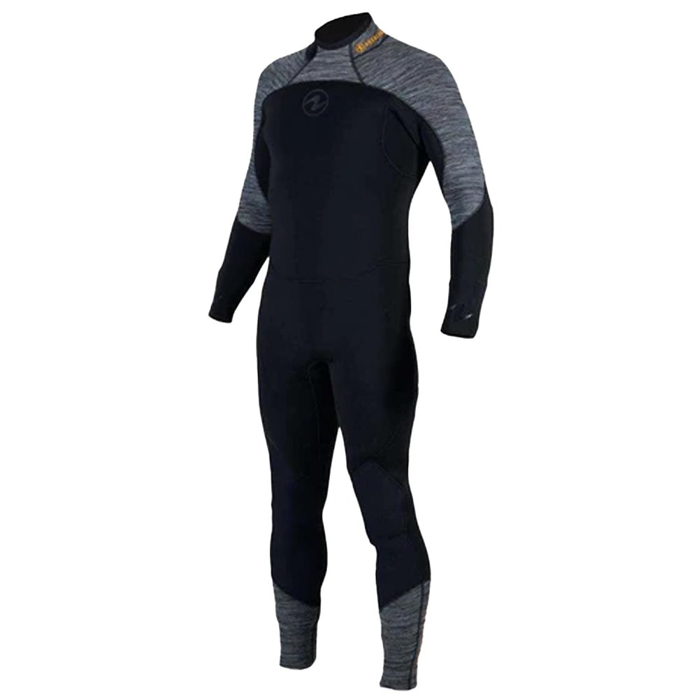 Aqualung Men's AquaFlex Dive Wetsuit - Flexible 4-Way Stretch Neoprene Full Suit w/Powertex Knee Protection for Scuba Diving, Black/Gray, Small, 5mm