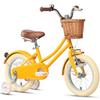 Glerc Little Molly 14 Inch Kids Bike, Retro Cruiser Girls Bike for Children Ages 3-5 Years Old, Kids Bicycle with Wicker Basket & Training Wheels, Yellow view 1