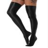 Agoky Women's Stretchy Stay Up Pantyhose Glossy Shiny Oil Footed Tights Silk Stockings Glossy Black One Size view 2