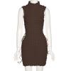 AIBEARTY Women's Sexy Stacked Mock Neck Tank Dress Hollow Out Lace Up Bodycon Sleeveless Short Party Club Dresses Outfits view 2