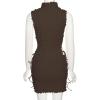 AIBEARTY Women's Sexy Stacked Mock Neck Tank Dress Hollow Out Lace Up Bodycon Sleeveless Short Party Club Dresses Outfits view 3