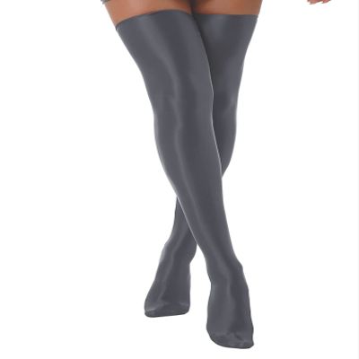 Agoky Women's Stretchy Stay Up Pantyhose Glossy Shiny Oil Footed Tights Silk Stockings Glossy Grey One Size