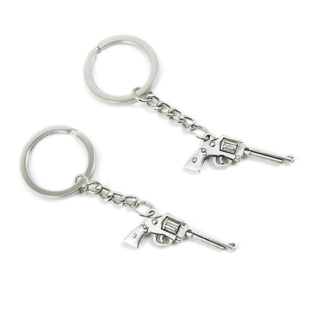 10 Pieces Keychain Keyring Door Car Key Chain Ring Tag Charms Supplies P8ME9H Revolver Gun Pistol Antique Silver