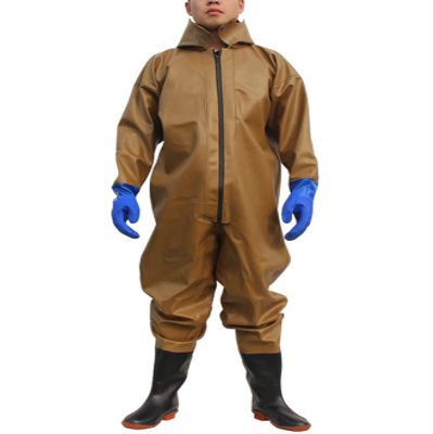 SCYDAO 1Mm Full Body Fishing Waders for Men Hooded, Stockings Foot Wader Breathable Zipper One Piece Wading Pants,Brown Gloves,5XL
