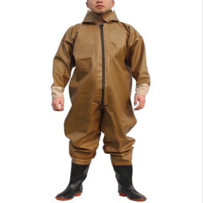 SCYDAO 1Mm Full Body Fishing Waders for Men Hooded, Stockings Foot Wader Breathable Zipper One Piece Wading Pants,Brown Cuff,XL
