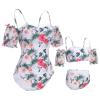 Mommy and Me Swimsuits Family Matching Swimsuit for Mom and Daughter Bathing Suits for Girls Toddler Kids Teen Women Swimwear Suit Bikini Set One Piece Monokini Outfit White + Green Leaves Medium view 3