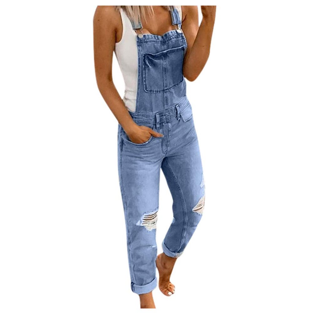 Jeans for Women Stretch Denim Casual Washed Rompers Overalls Bib Jumpsuits Ripped Denim Jeans Women's Women's Jeans H